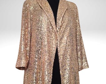 Sequin Metallic Gold Blazer - Shimmer Disco Glam Evening Jacket  | Size L