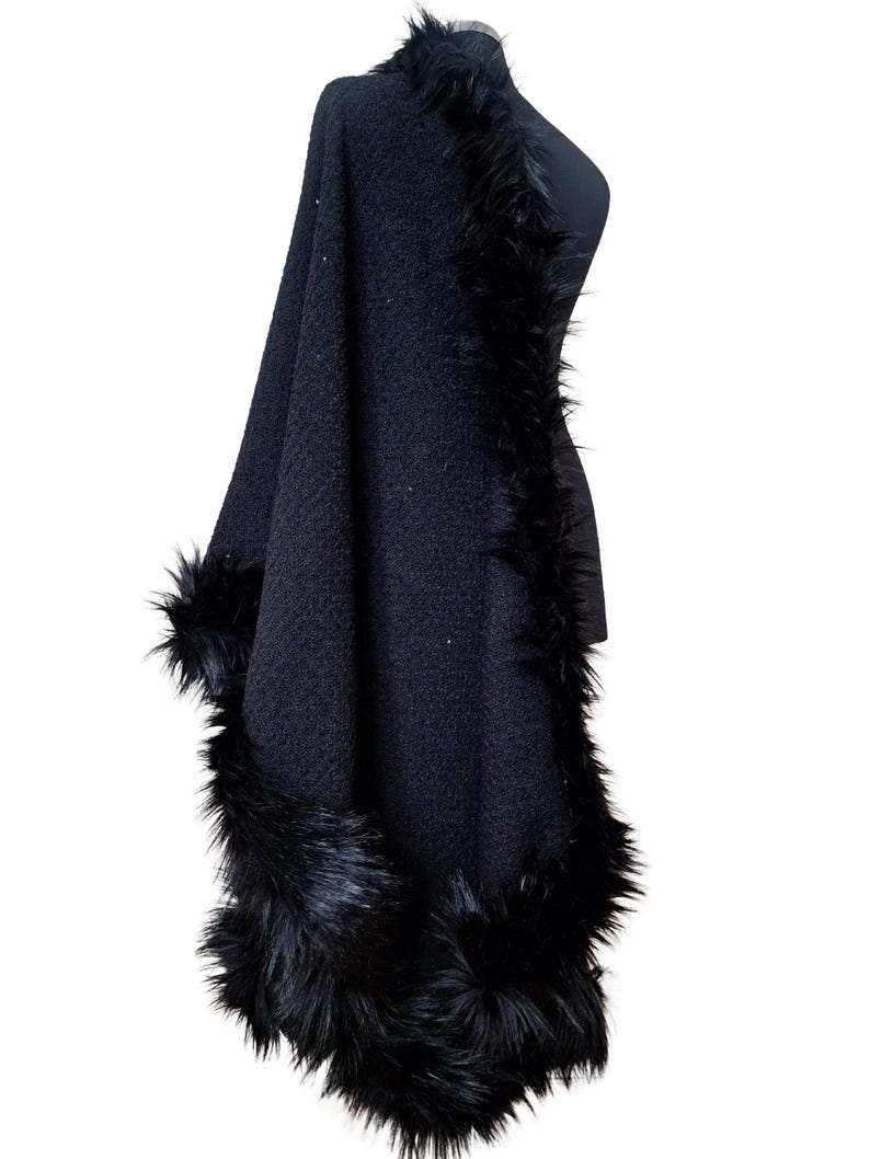 Luxury Gothic Shimmery Shawl Wrap with Fur Trim image 8