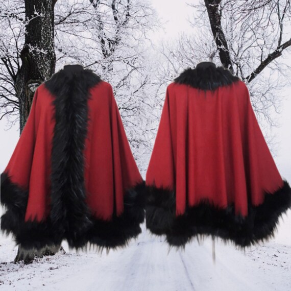 Fur trim poncho cape top