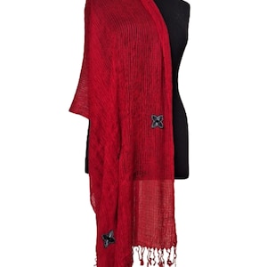 Red chenille hand woven scarf, shawl-Mother's day gift image 3