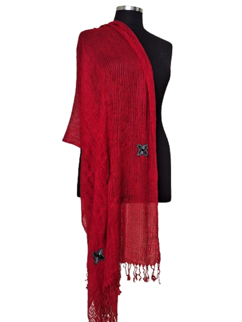 Red chenille hand woven scarf, shawl-Mother's day gift image 3