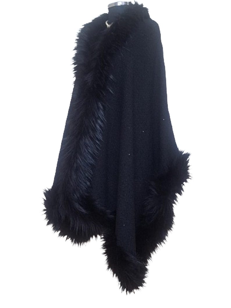 Luxury Gothic Shimmery Shawl Wrap with Fur Trim image 12