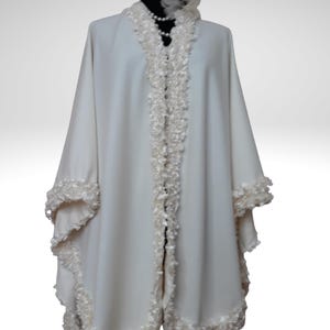 Luxurious Ivory Cashmere Cape, Shawl with Lavish Trim -One size fits all image 10