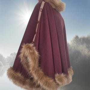 Reversible Alpaca Poncho Cape, Double face Wrap with Fur Trim – Plus Size 16