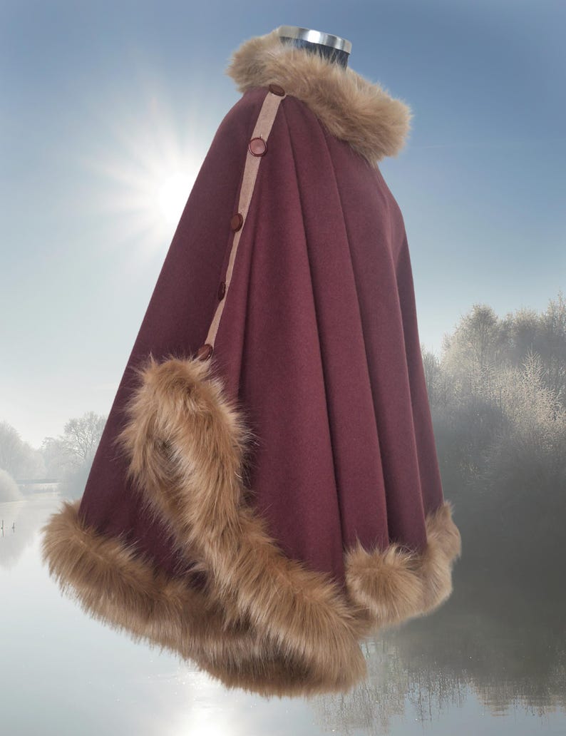Reversible Alpaca Poncho Cape, Double face Wrap with Fur Trim – Plus Size 16