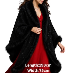 Luxury Gothic Shimmery Shawl Wrap with Fur Trim image 1