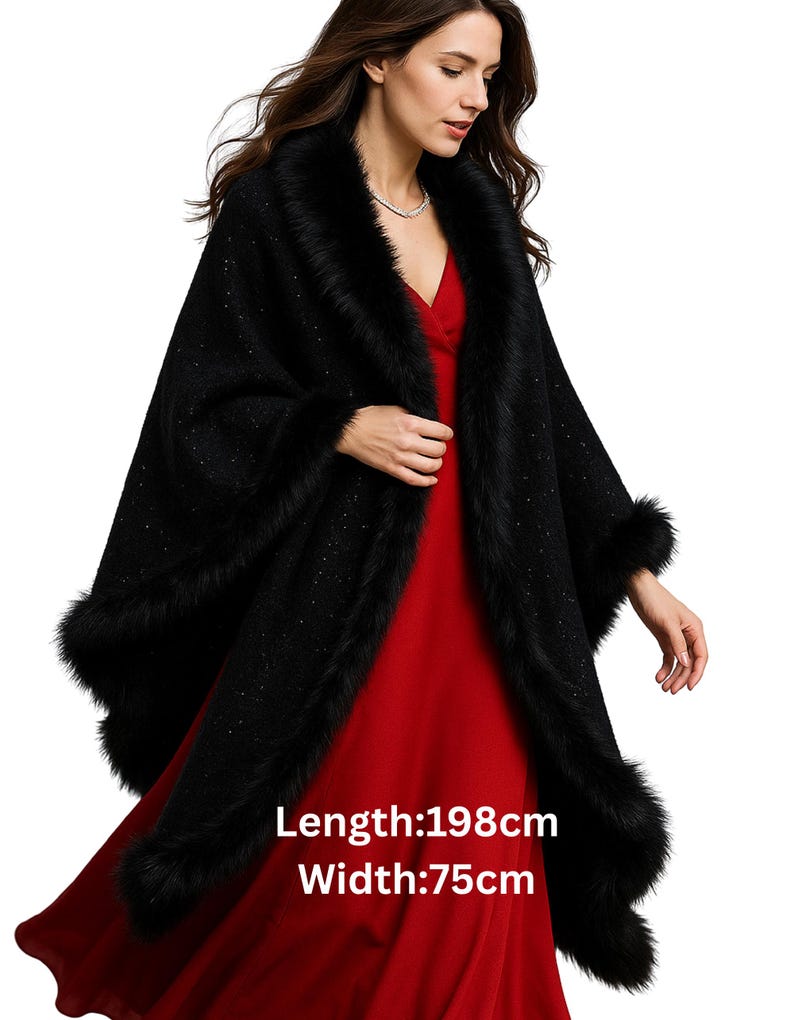 Luxury Gothic Shimmery Shawl Wrap with Fur Trim image 1