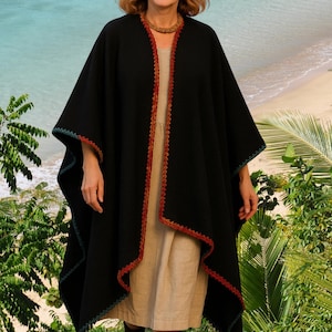 Baby Alpaca Ruana Wrap | Handmade Crochet Trim Poncho, Reversible Shawl, Unisex Cape image 12