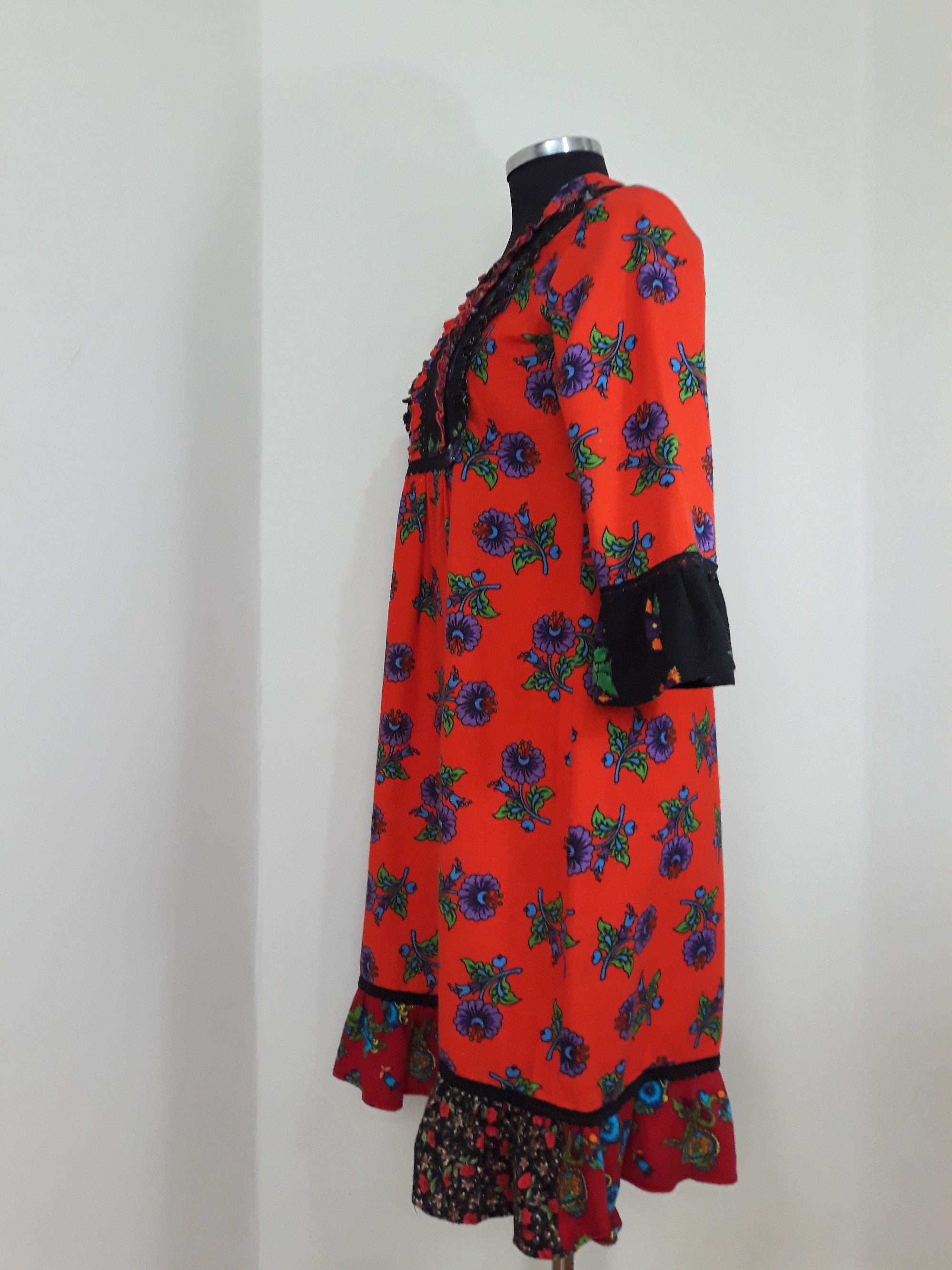 Bohemian Womens Comfy Loose Dress Floral Print Ruffle Dress | Etsy