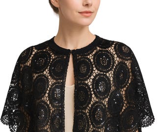 Italian Guipure Lace Capelet, Elegant Openwork Lace Evening Shawl
