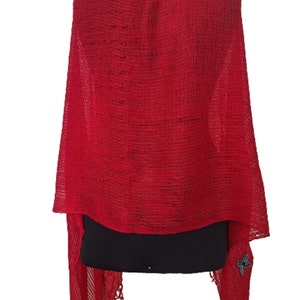 Red chenille hand woven scarf, shawl-Mother's day gift image 9