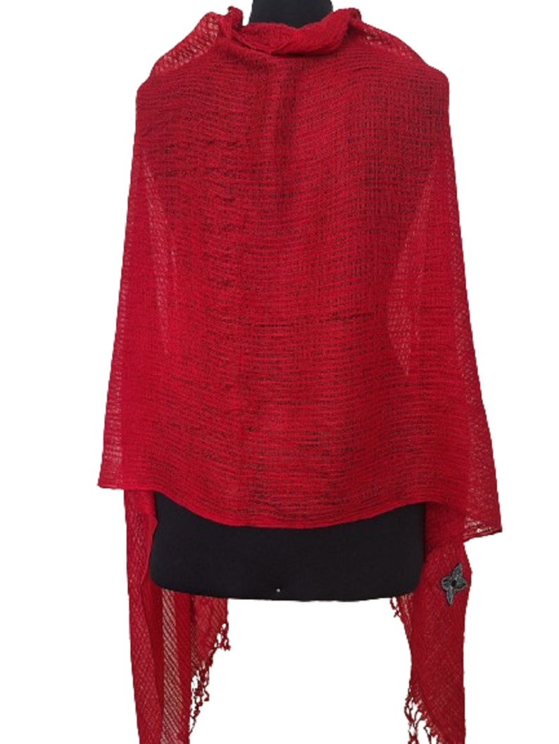 Red chenille hand woven scarf, shawl-Mother's day gift image 9