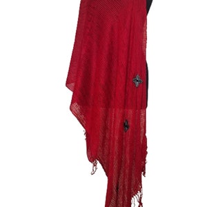 Red chenille hand woven scarf, shawl-Mother's day gift image 8
