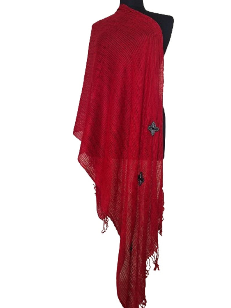 Red chenille hand woven scarf, shawl-Mother's day gift image 8