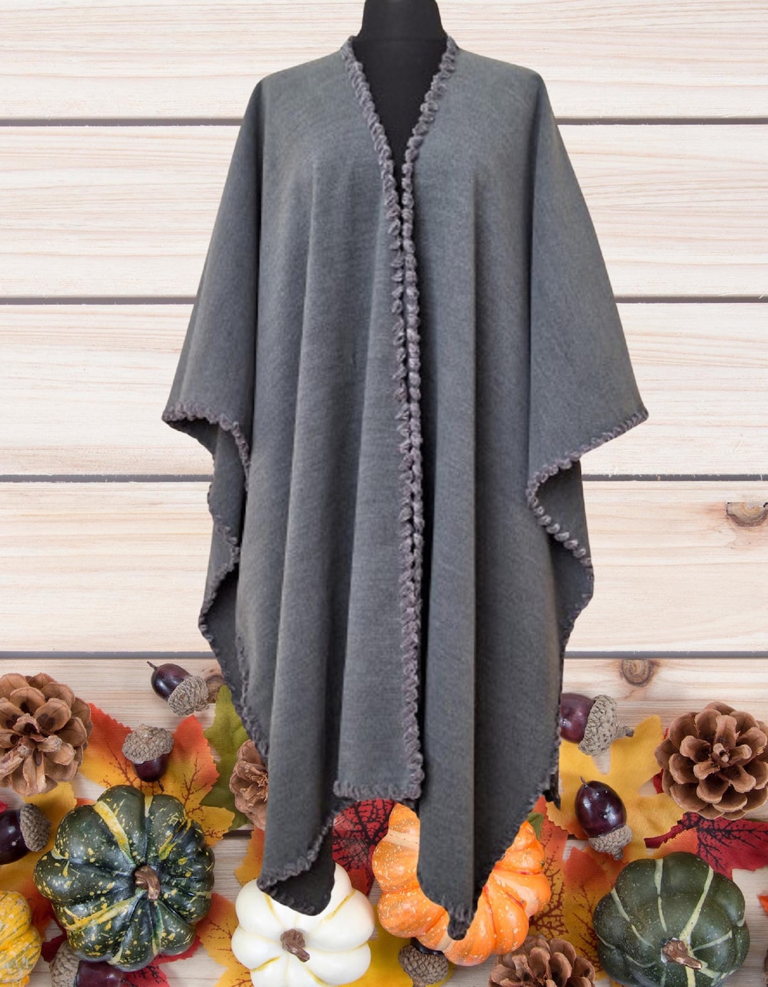 Wool Warm Winter Ruana, Wrap, - Reversible Large Shawl -unisex- Plus ...