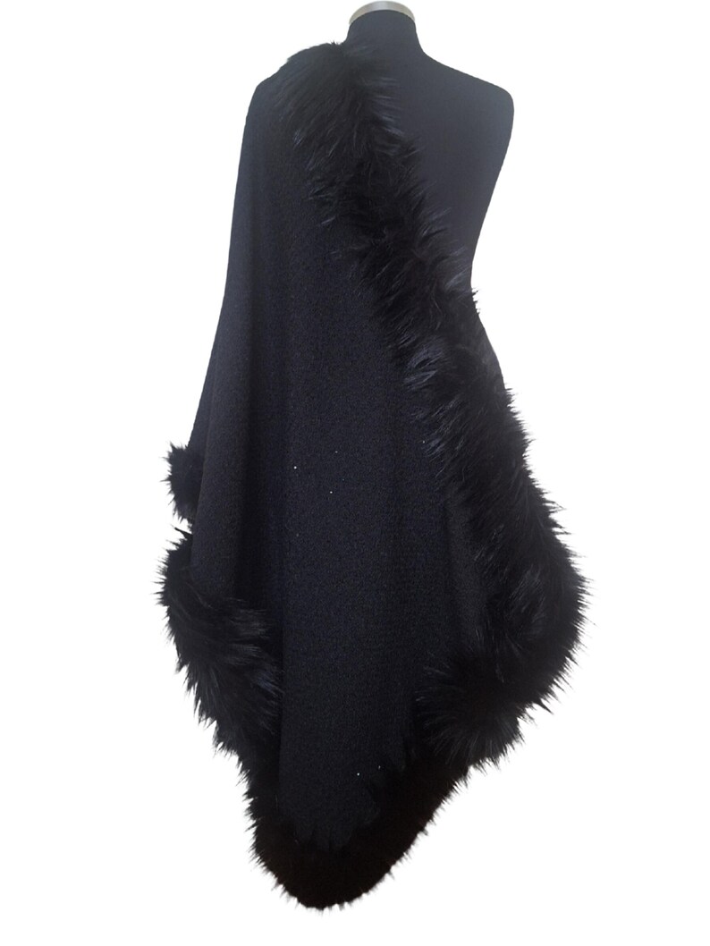 Luxury Gothic Shimmery Shawl Wrap with Fur Trim image 13