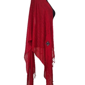 Red chenille hand woven scarf, shawl-Mother's day gift image 7