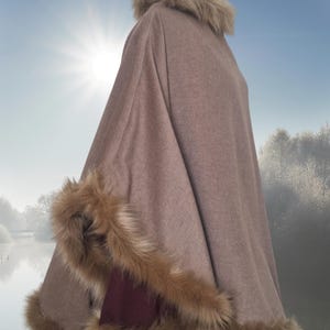 Elegant Reversible Alpaca Poncho Cape, Double face Wrap with Fur Trim – Plus Size 16