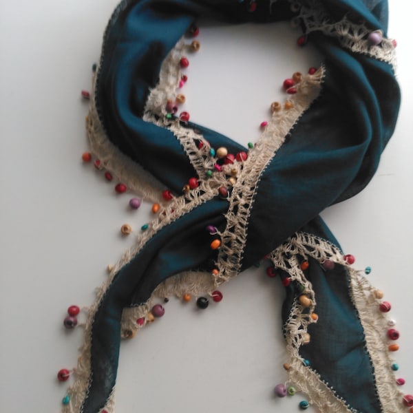 Green Cotton Scarf, Bohochic headband, Necklace, wrap, gypsy hippie headwrap,HandmadebyNadya