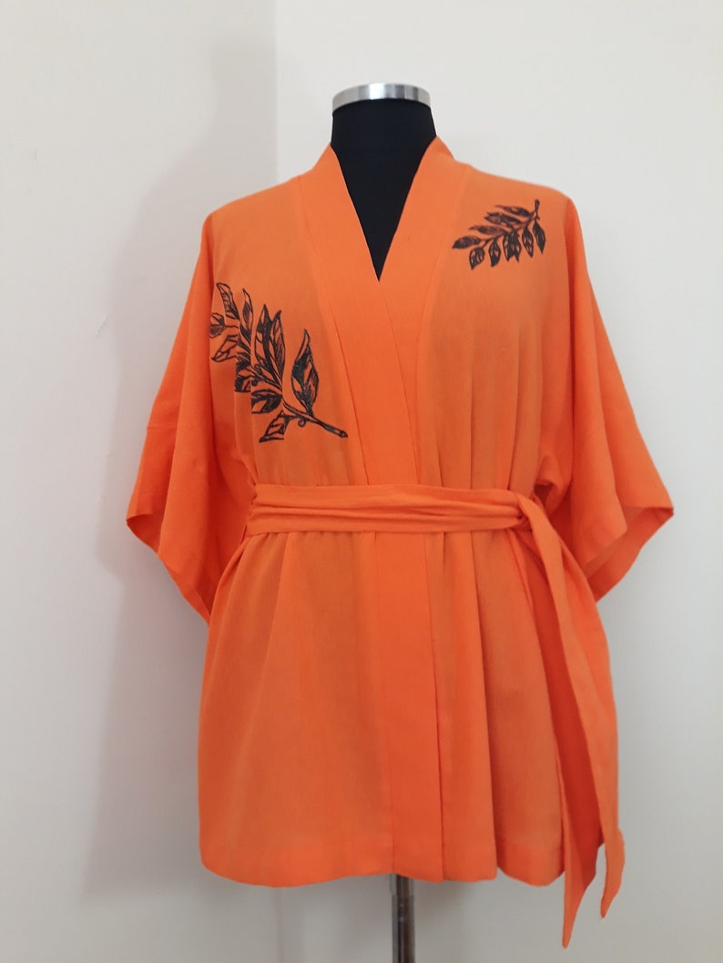 Oversize Wearable art raw cotton catdigan with belt