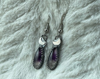 Sterling Silver Chevon Amethyst Earrings