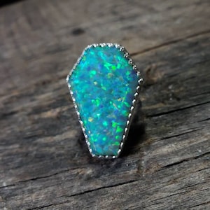 Sterling Silver Aurora Opal Coffin Ring