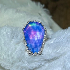 Sterling Silver Aurora Opal Coffin Ring