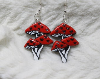 Black Heart Mushroom Earrings