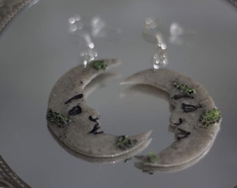 Mossy Crescent Moon Earrings