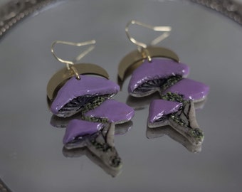 Lavender Shroomie Earrings with Brass Moons