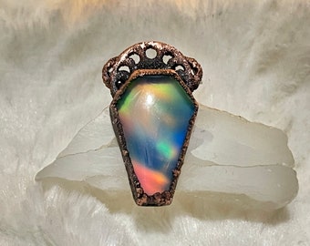 Electroformed Moonphase Aurora Opal Coffin Necklace