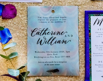 Peacock themed wedding Invitations, Jewel Tone Peacock Wedding Invitations