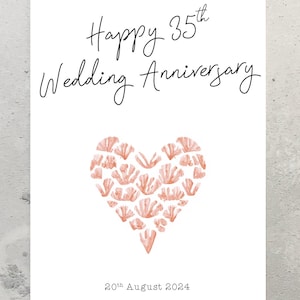 Hochzeitskarte 35 Jahre. 35. Hochzeitstag Koralle Herz Karte. Umschlag enthalten. Jubiläum Koralle Jubiläumskarte