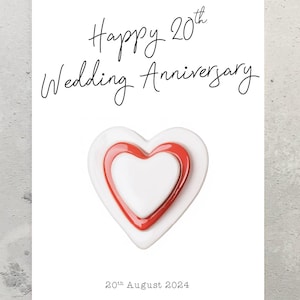 Cartão de 20º aniversário de casamento. Cartão de 20º aniversário de casamento em formato de coração de porcelana. Envelope incluso. Cartão de aniversário de porcelana.