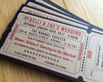 50 Vintage Kraft card Movie Wedding Invitations / Cinema ticket / Film Ticket Wedding Invitations / Theater Wedding