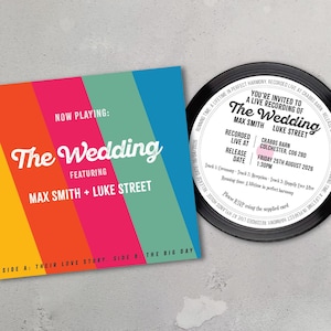 50 Personalised Music / Vinyl Wedding Invitations Music themed invitations record wedding invitations
