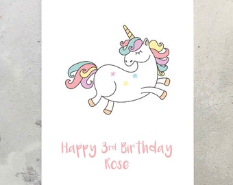 Tarjeta de cumpleaños de unicornio, tarjeta de felicitación de unicornio colorida. Sobre incluido.