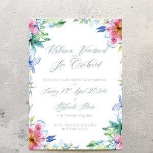 Spring Watercolour Wedding Invitations + Envelopes, Floral Wedding Invitations, Spring Wedding Invitations Personalised wedding invites