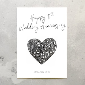 11. Hochzeitstag Karte. 11. Hochzeitstag Stahlherz Karte. Umschlag enthalten. Elfte Jubiläumskarte aus Stahl