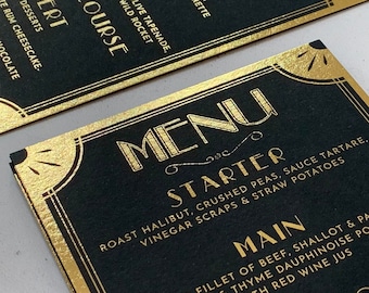 50 Menus personalised Great Gatsby themed Menus, 1920s Art Deco wedding Menus