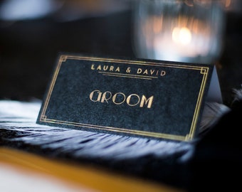50 personalisierte Great Gatsby Tischplatzkarten, 1920er Jahre Art Deco Hochzeitsplatzkarten
