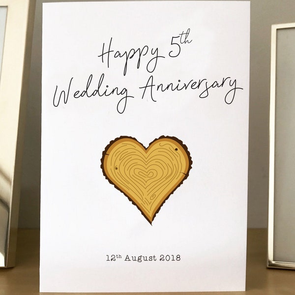 5th Wedding Anniversary Card. 5th Wedding Anniversary Wood Card. Envelope Included.