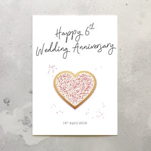 Carte pour le 6e anniversaire de mariage. Carte coeur biscuit 6e anniversaire de mariage. Enveloppe incluse. Sixième anniversaire du sucre