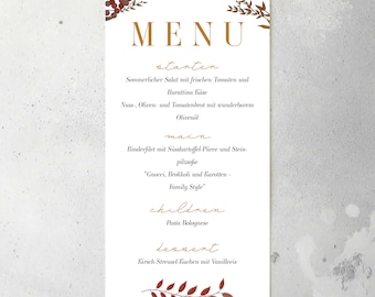 50 Menus personalised Autumn themed Menus, Autumnal Fall wedding Menus