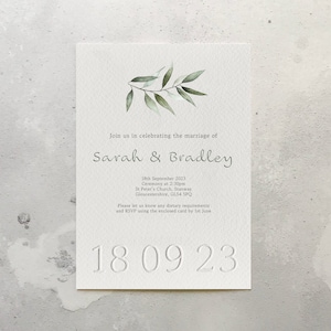 Blind Embossed Leaf Wedding Invitations + Envelopes