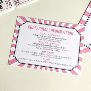 50 Carnival / Circus themed Wedding Additional Information Cards