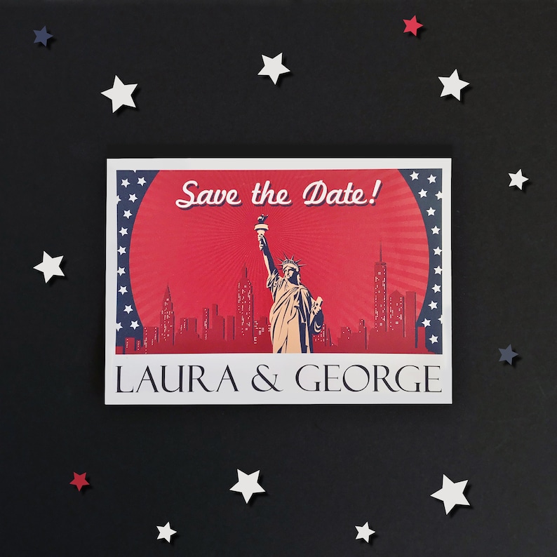 PRINTED Vintage New York Postcard Wedding Save the Date / Wedding Invitation image 2