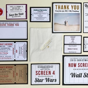 Cinema / Movie / Film / Theatre / Hollywood themed Wedding Stationery Sample Pack