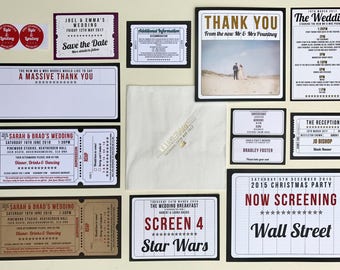 Cinema / Movie / Film / Theatre / Hollywood themed Wedding Stationery Sample Pack