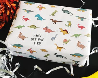 Rolled Dinosaur Gift Wrap x 10 sheets, Dinosaur Wrapping Paper, personalised Dinosaur Gift Wrap, Dinosaur print Kids Gift Wrap